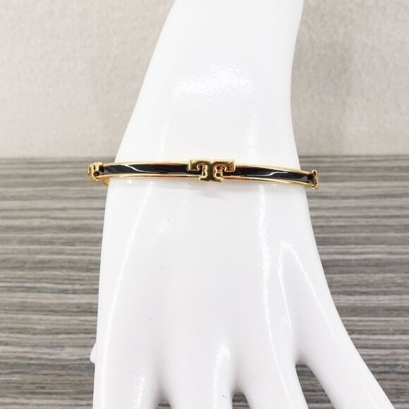Tory Burch Serif-T Enameled Stackable Bracelet Black OS - Picture 12 of 12